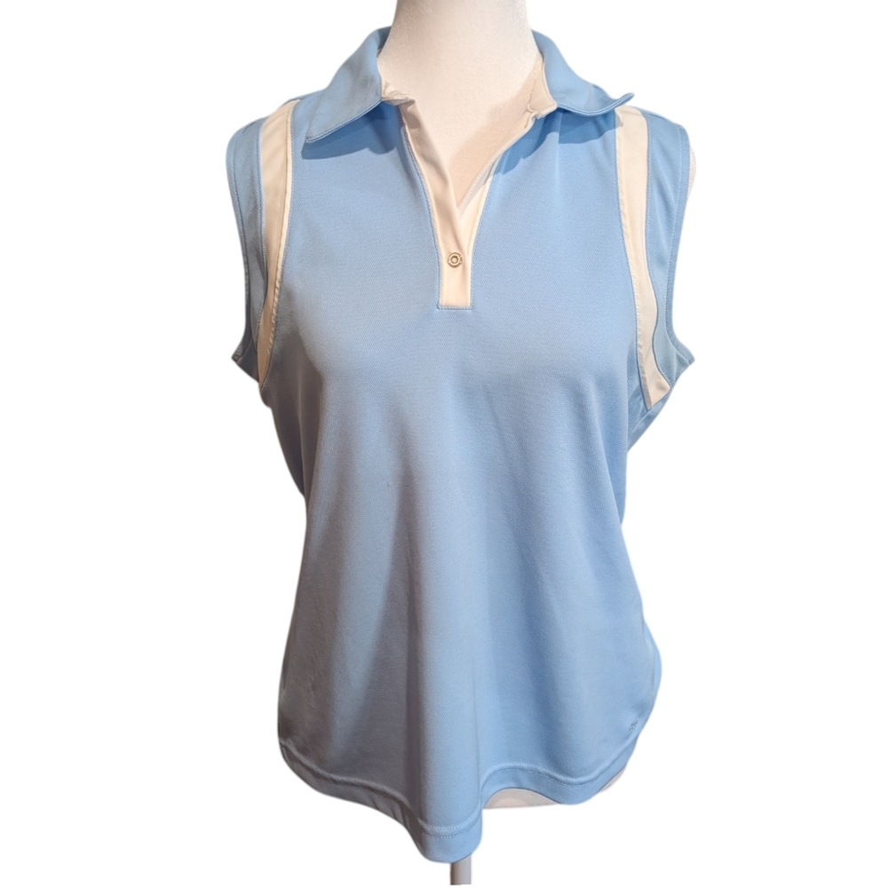 Izod XFG Cool FX Golf Shirt‎ Women Large Light Blue Button Collar Sleeveless